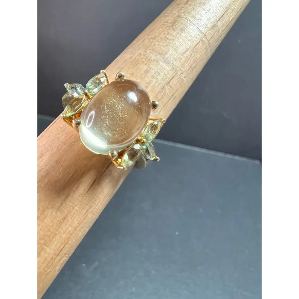 Champagne Quartz & Apatite Vermeil Ring Size 9